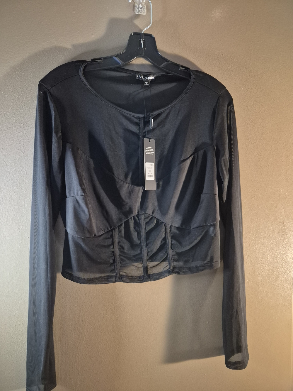 Fashion Nova Black Long Sleeve Ruched Crop Top
